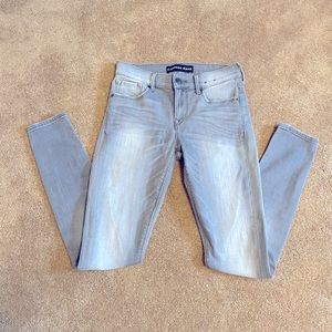 Express Gray distressed denim leggings